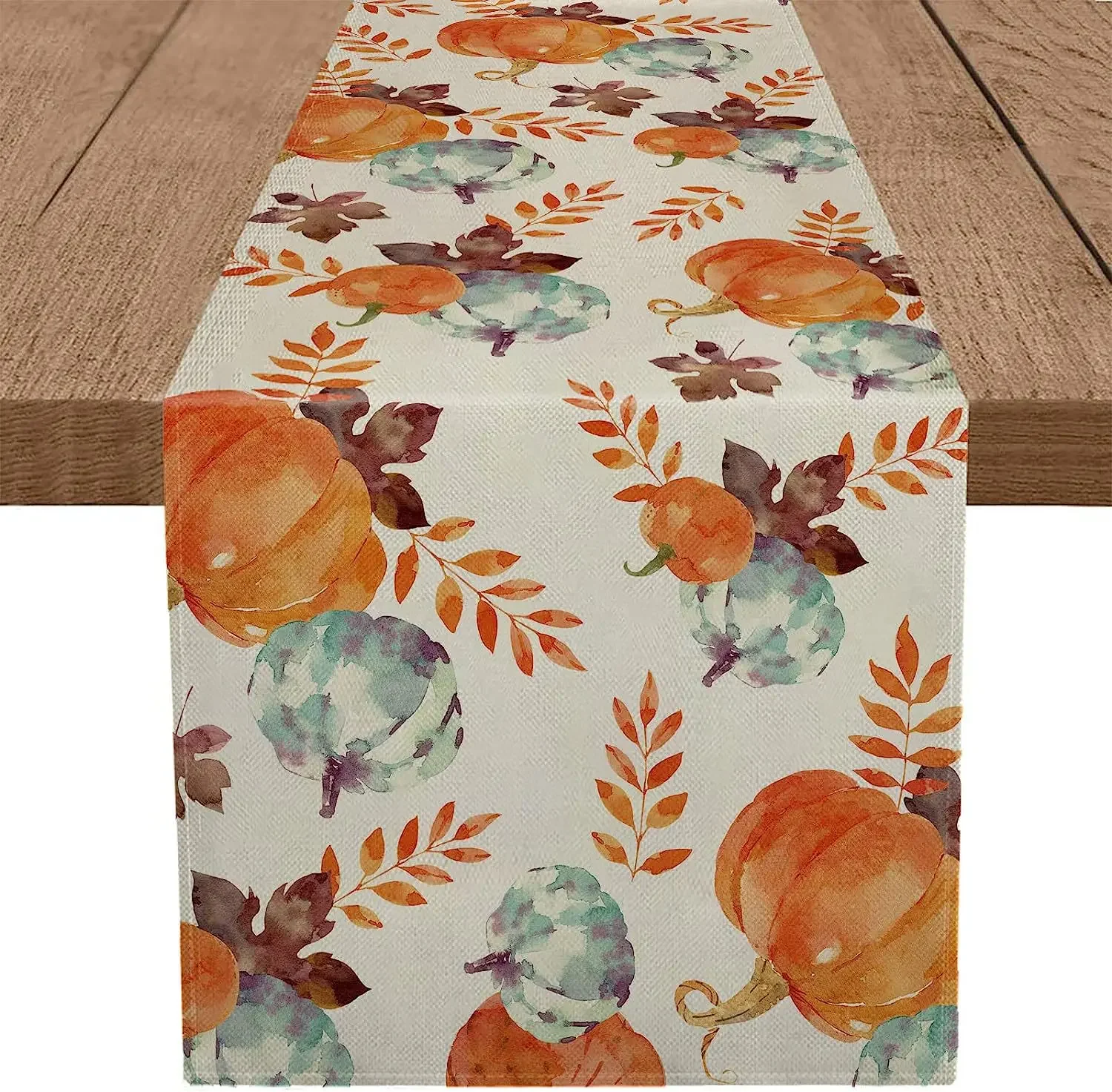 Autumn Thanksgiving Table Runner Linen Buffalo Plaid Pumpkins Mushrooms Dining Table Decoration Indoor Outdoor Tablecloth