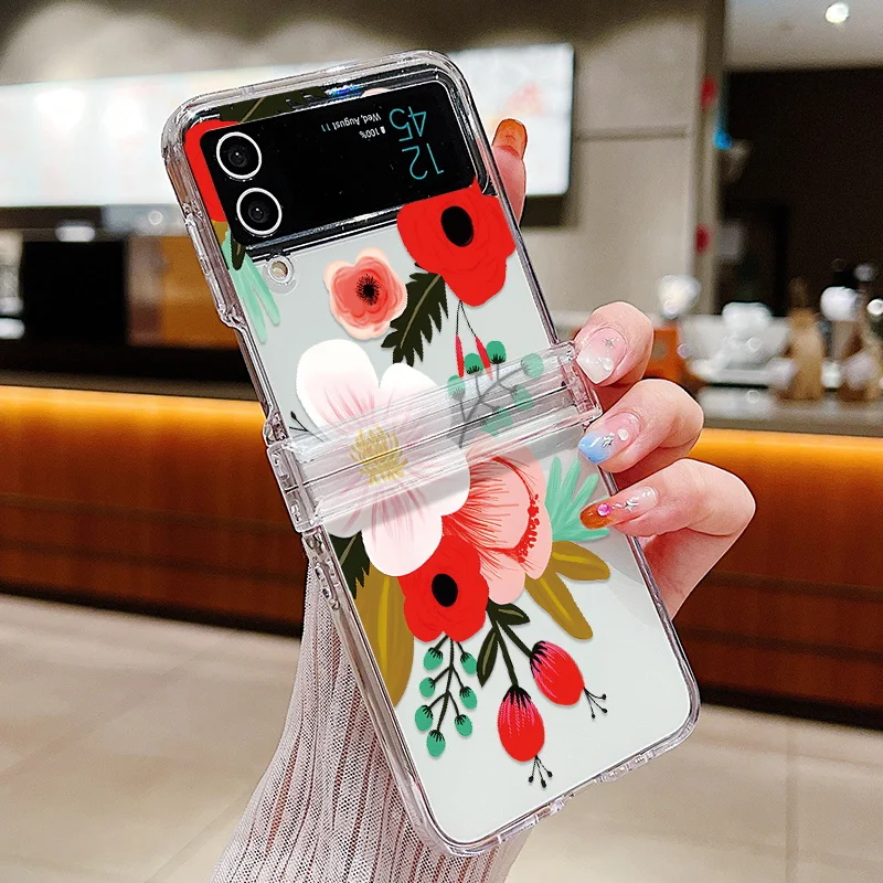 Flower Pattern Shockproof Folding Transparent Hard Cover Case