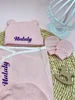 Embroidery Name Baby Blanket Hat Set Cotton Newborn Swaddle Adjustable Infant Sleeping Swaddle Wraps All Seasons 0-6 Months 3