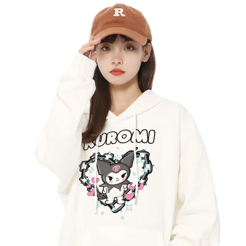 

Sanrio Anime Sweatshirt Cute Kuromi 2023New Fall and Winter Hooded Sweatshirt Trendy Cartoon Thickened Jacket Kawaii Girl Gift