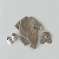 Korean Baby Jumpsuit Scarf Set Autumn Winter Lamb Wool Romper for Boys Girls Toddler Infant Clothes Loose Newborn Onesie 2Pcs 5