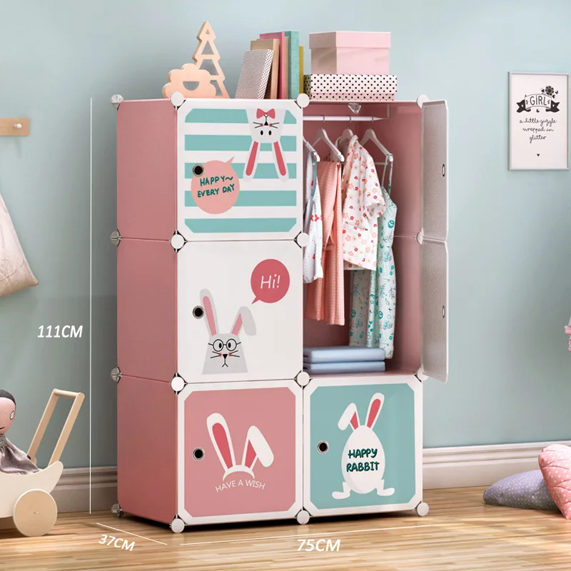 Description Picture 6 of itemKids Wardrobe Baby Dresser Children Bedroom Armoire Clothes Hanging Closet Animal Cartoon 6 Cubes Guarda Roupas Storage Cabinet