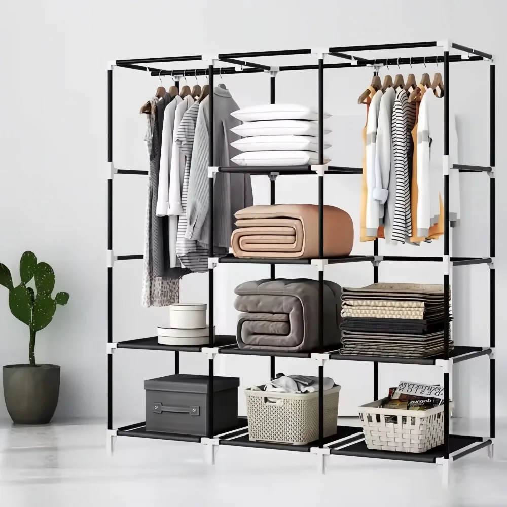 Portable Closet Large Household Multi-laye Economy Fabric Wardrobe Dustproof Rental Room Single Person Closet Clothes Organizer 5