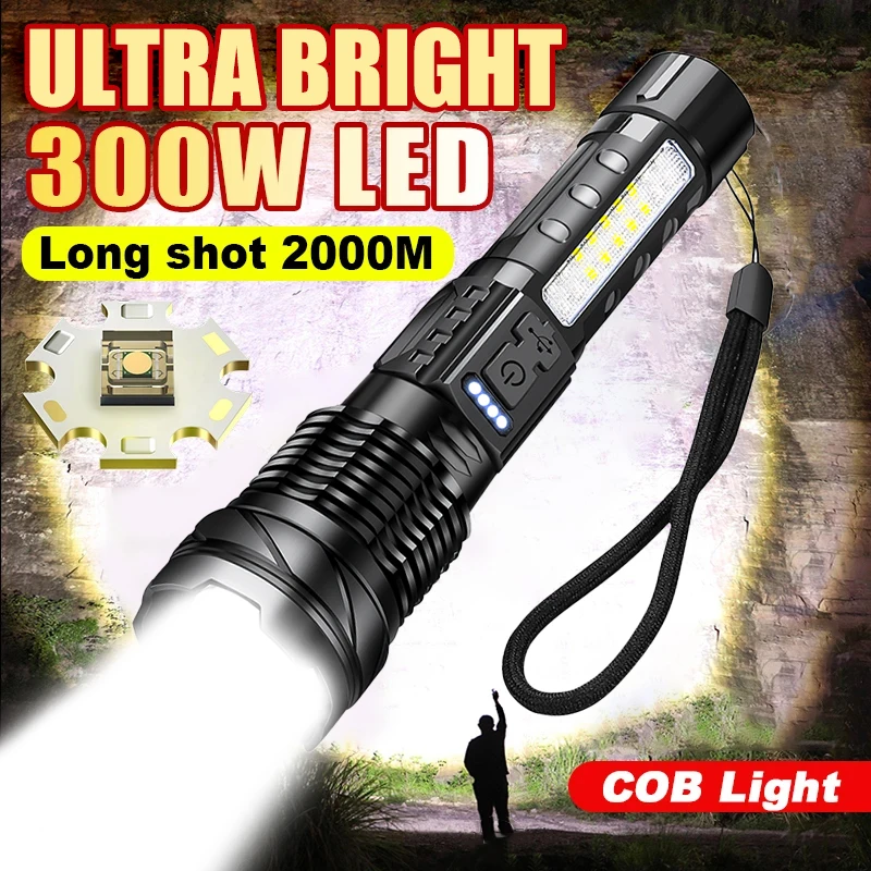 High Power White Laser LED Flashlights Zoom Tactical Ultra Bright Torch USB Rechargeable Outdoor Camping Hunting Flashlight