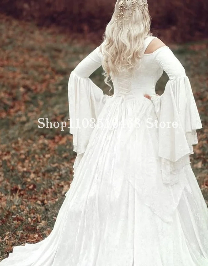 ShiFan Abito Medievale In Pizzo Per Donna, Maniche Lunghe, Stile Retrò, Taglia M, Costume Da Festa A Trapezio, Lavaggio A Mano