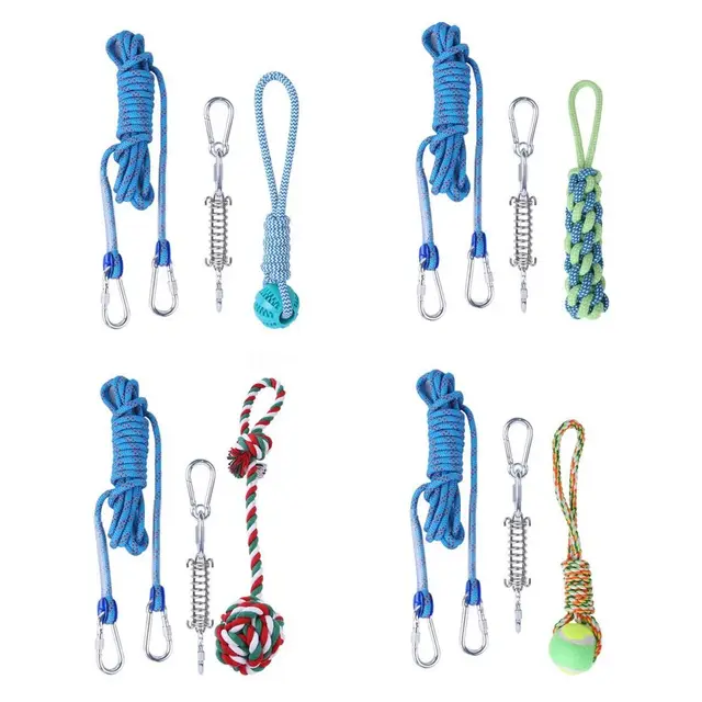 Bite Resistant Dog Spring Pole Toys 5M Cotton Rope Dog Teething Toy Dog Spring Pole Toys Tug Hanging Exercise Cotton Rope