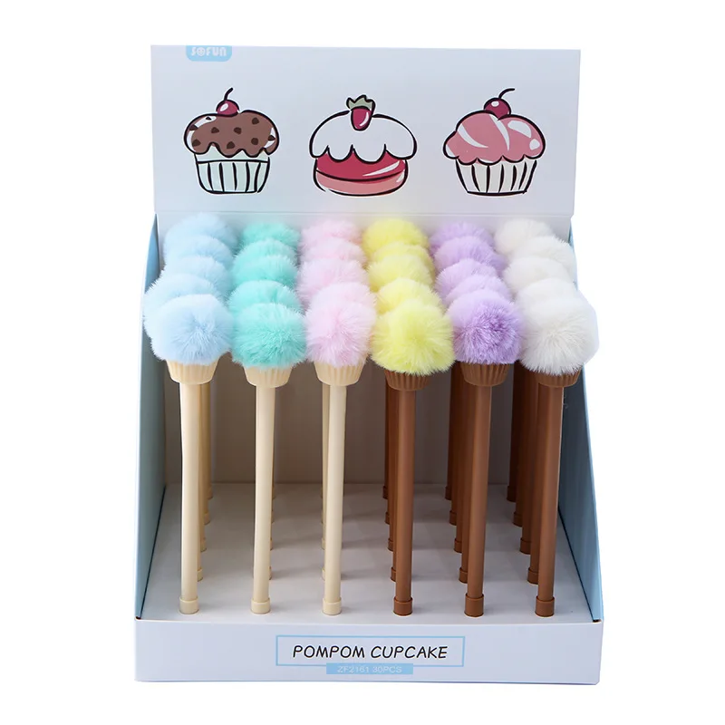 

30 pcs/lot Creative Pompom Cupcake Gel Pen Cute 0.5mm Black Ink Pens Gift Stationery Office School Supplies wholesale