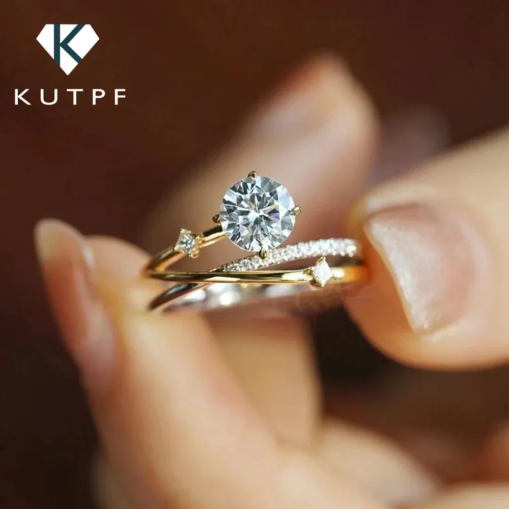 1 Carat Moissanite Anelli Di Fidanzamento Star Trail Fede Nuziale Per Le Donne 925 Sterling Silver Promise D Color Diamond Ring Con Gra