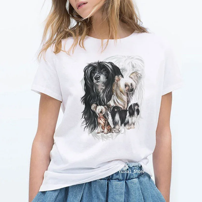 Vintage-Chinese-Crested-Dog-Printed-T-Shirt-Women-Dog-Lover-Friends ...