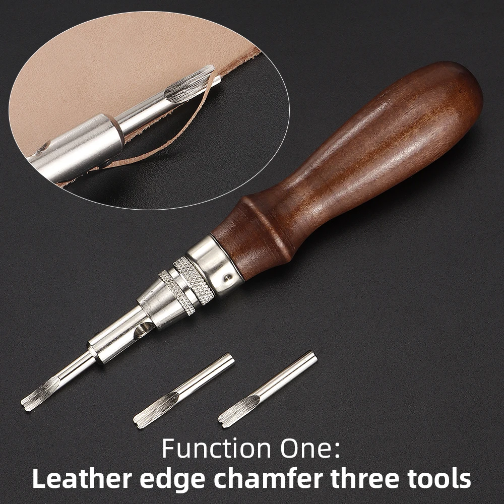 7 in 1 Pro Stitching Groover Set Portable Adjustable Pro Leather Tools Crease Edge Beveler and Stitching Groover Kits