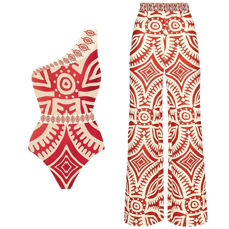 

Цельный купальник на одно плечо и брюки, летний купальник, женская пляжная одежда