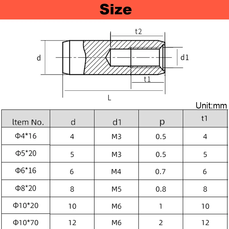GB120 내부 스레드 원통형 핀/내부 치 위치 결정 핀/구멍이 있는 내부 스레드 304스테인레스 스틸 M2.5M3M4M5M6M8
