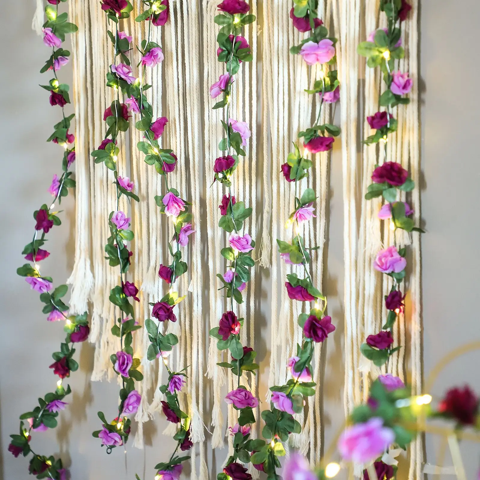 Description Picture 2 of item2.5m Artificial Flowers Rose Vine Rattan DIY Wedding Fake Flower Garden Home Room Decoration Wall Hanging Garland Fake Plants