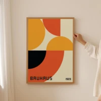 Abstract Orange Bauhaus Geometric Poster Pop Art Sunrise & Bicycle Wall Art Prints for Modern Living Room Dormitory Home Decor 4