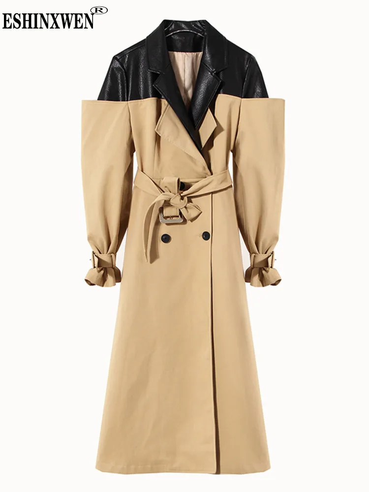 

Eshin Patchwork Color Contrast Long Sleeve Double Breasted Loose Waist Winderbreaker Women 2023 Autumn Fashion New Coats TH5652