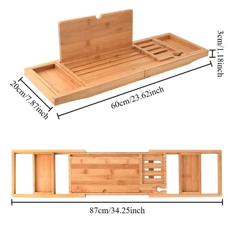 Expandable Wooden Bathtub Tray Home Storage Accessories Soap Dish Non Slip Tablet Bathroom Storage Holder Bathroom Trays