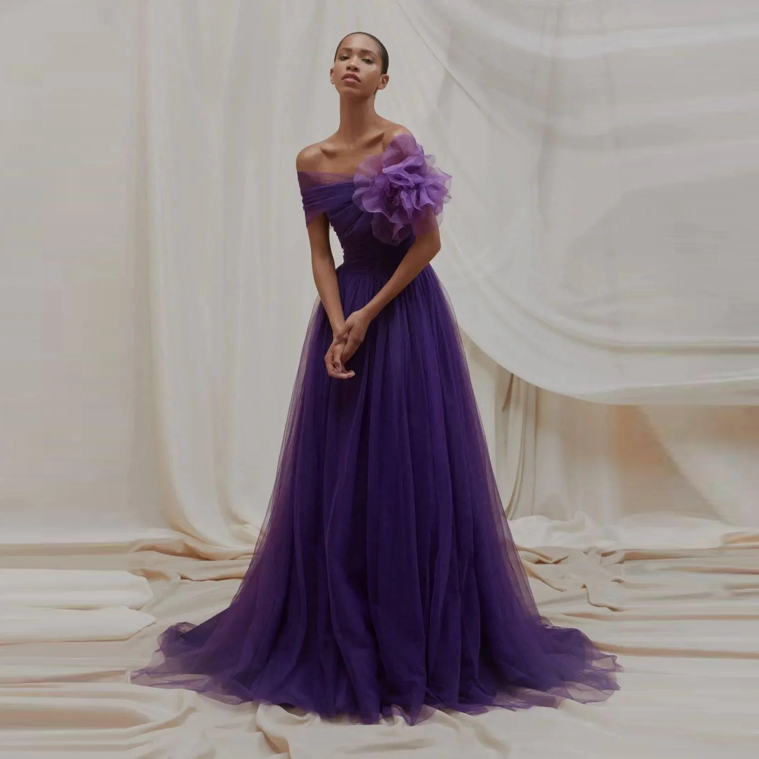

Purple Floral Prom Gown Long A Line Off Shoulder Evening Gowns robe de soiree Lush Party Dress Elegant 2024 vestido de festa