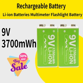 Batteria ricaricabile da 9 V Batterie agli ioni di litio da 3700 mWh per batteria per torcia multimetro con ricarica ciclica ecologica