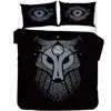 Viking Vintage King Queen Duvet Cover Norse Myth Bedding Set Medieval Folklore Totem Quilt Cover Grey Polyester Comforter Cover 3