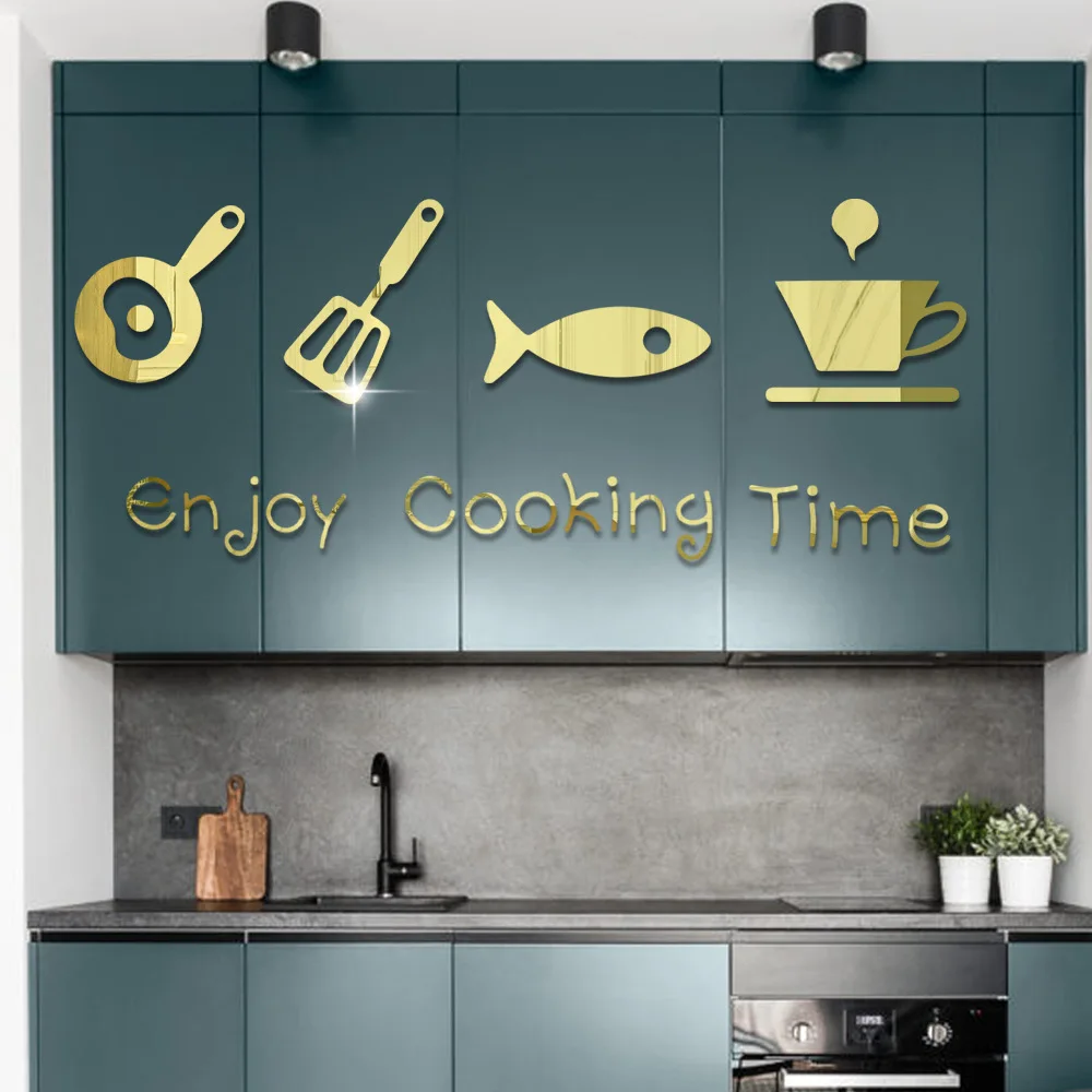 3d three-dimensional acrylic mirror wall paste kitchen home cabinet decoration self-adhesive modern fashion house decoration