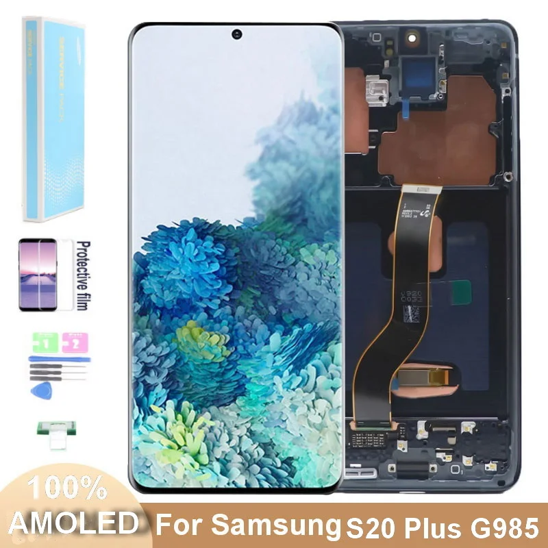 ЖК-экран AMOLED S20 + для Samsung Galaxy S20 Plus G985 G985F G985B G995U SM-G985F/D, ЖК-дисплей с сенсорным экраном и дигитайзером в сборе
