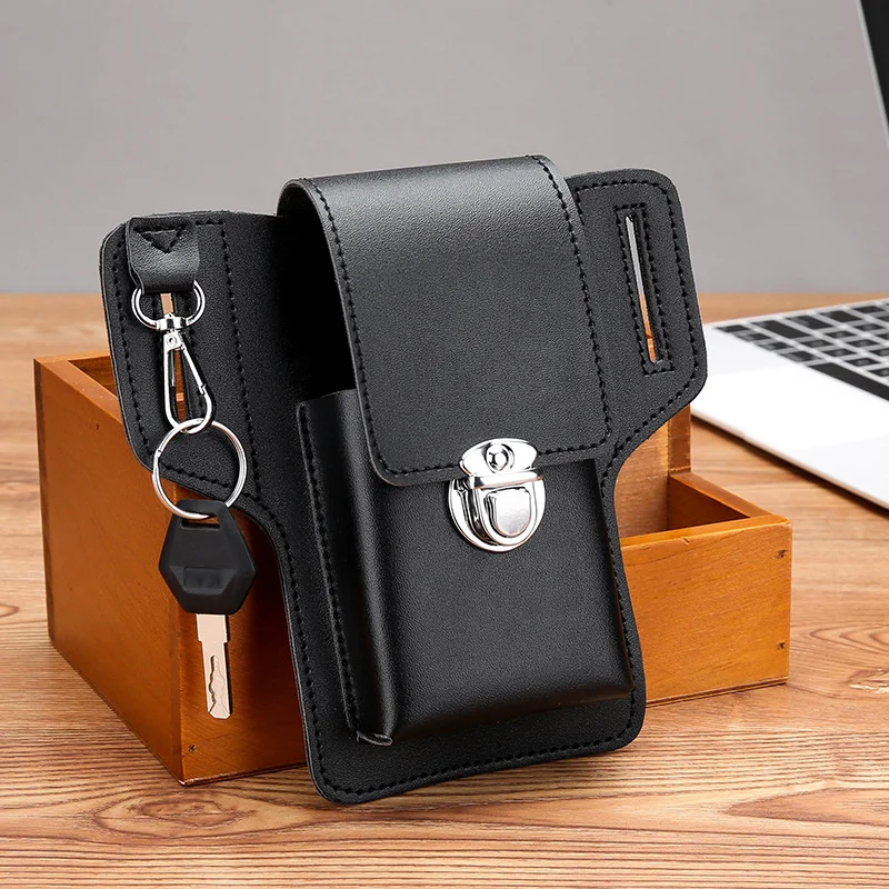 Multifunctional Leather Fanny Pack Phone Belt Bag Retro Men's Bag Cellphone Loop Holster Phone Pouch Wallet Case