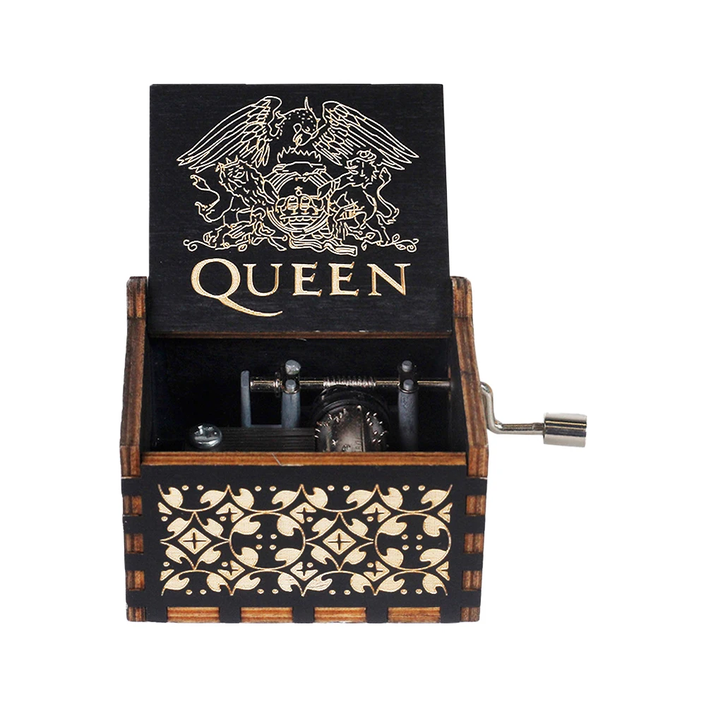 Happy Birthday Musical Ornaments Antique Wooden Engraved Hand Cranked Music Box Gifts for Girlfriend Women Wife Girls