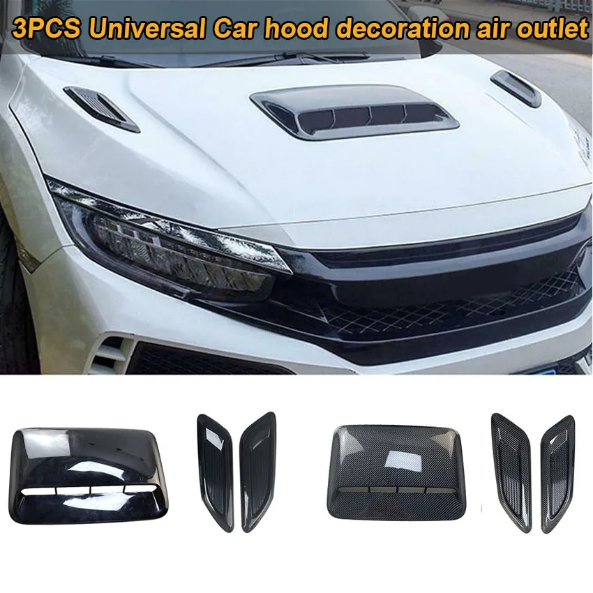3PCS Universal Car Air Flow Intake Hood Scoop Vent Decorative Cover Center Side Air