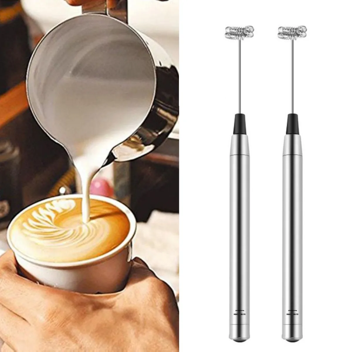1pc Electric Milk Frother With Egg Beater Whisk, Dual Stainless Steel  Stirring Head Milk Foamer For Lattes, Coffee, Cappuccino, Frappe, Matcha,  Hot Chocolate - Battery Operated (batteries Not Included)