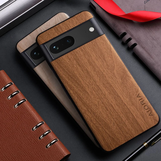 Funda de cuero con patrón de madera de bambú para Google Pixel 7