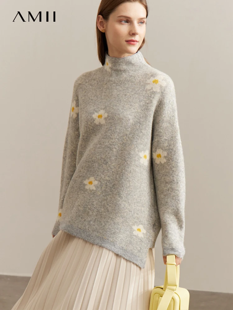 

Женский минималистский свитер AMII, новинка сезона осень-зима 2022, элегантный темпераментный модный теплый вязаный пуловер во французском стиле, топ 12270484