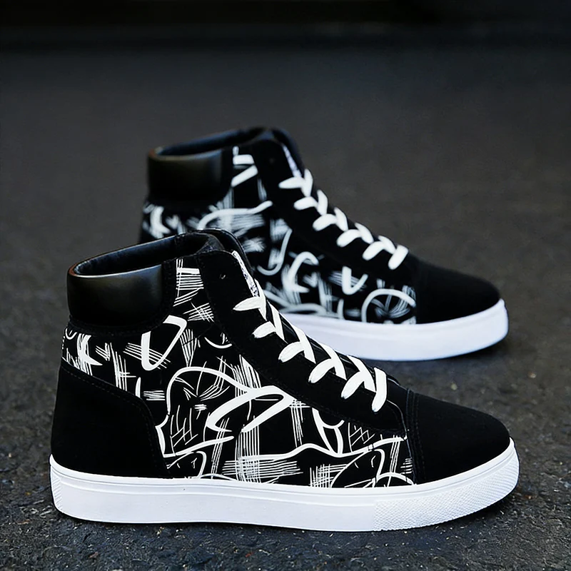 Street Style Fashion Sneakers Mens Casual Shoes Flat Breathable High top Black Red Brand Male Footwear 6