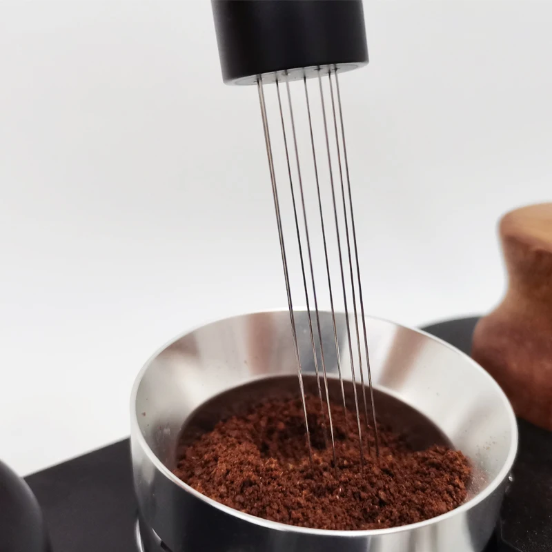 Espresso Tamper 6 Stirring Powder Needle Distributor Stainless Steel Espresso Coffee Tamper Aluminum Handle Filter Coffee Porfilter Maker Tools