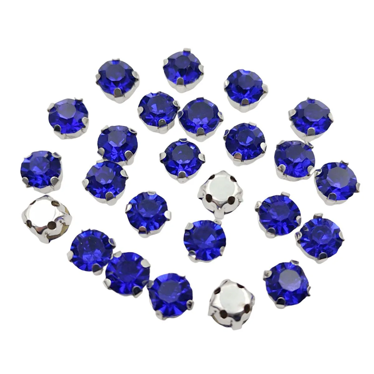 Round Glass Rhinestones with Claw Setting - Crystal Stones with Silver Metal Base