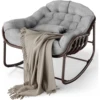 Oversized Rocking Chair,Wicker Rattan Relax Chair with Water-Resistant Cushion Sturdy Metal Frame for Sensory Comfort