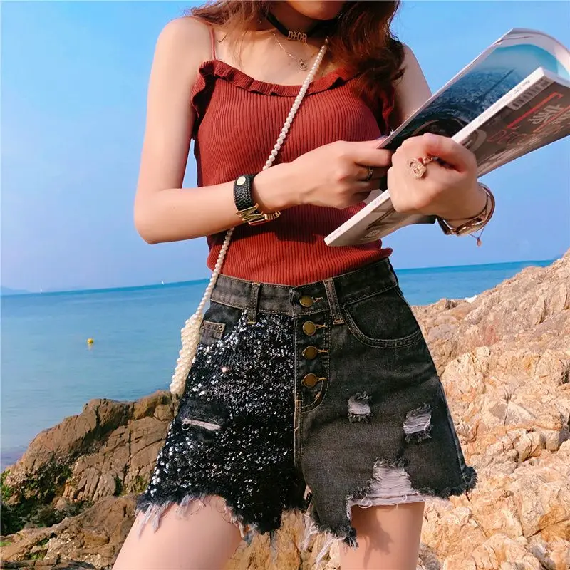 Womens Shorts Loose Wide Short Pants for Women To Wear Ripped Baggy Denim Jeans Biker XL Streetwear Outfits Aesthetic Trend 2023