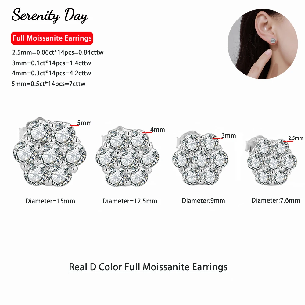 Serenity 1.4cttw 4.2cttw 7cttw D Color Moissanite Earrings For Women Anniversary Gift 100% S925 Silver Stud Earring Fine Jewelry 1 Serenity 1.4cttw 4.2cttw 7cttw D Color Moissanite Earrings For Women Anniversary Gift 100% S925 Silver Stud Earring Fine Jewelry 1