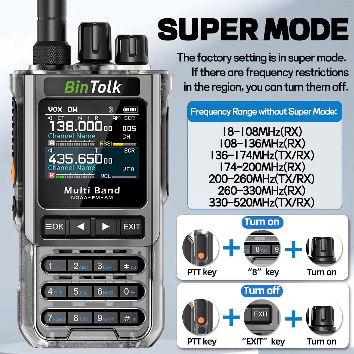 BT8200 Walkie Talkie 10W Tri Power Multi Band Wireless Bluetooth Phone Programmi