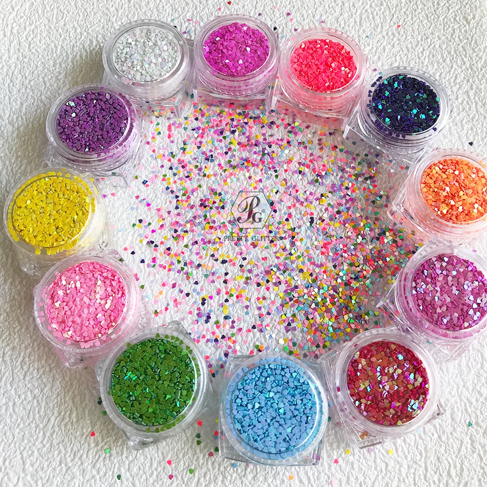 Nail Glitter Supplies 12 Colors Set Mini Love Hearts Shape For DIY Nail Decoration