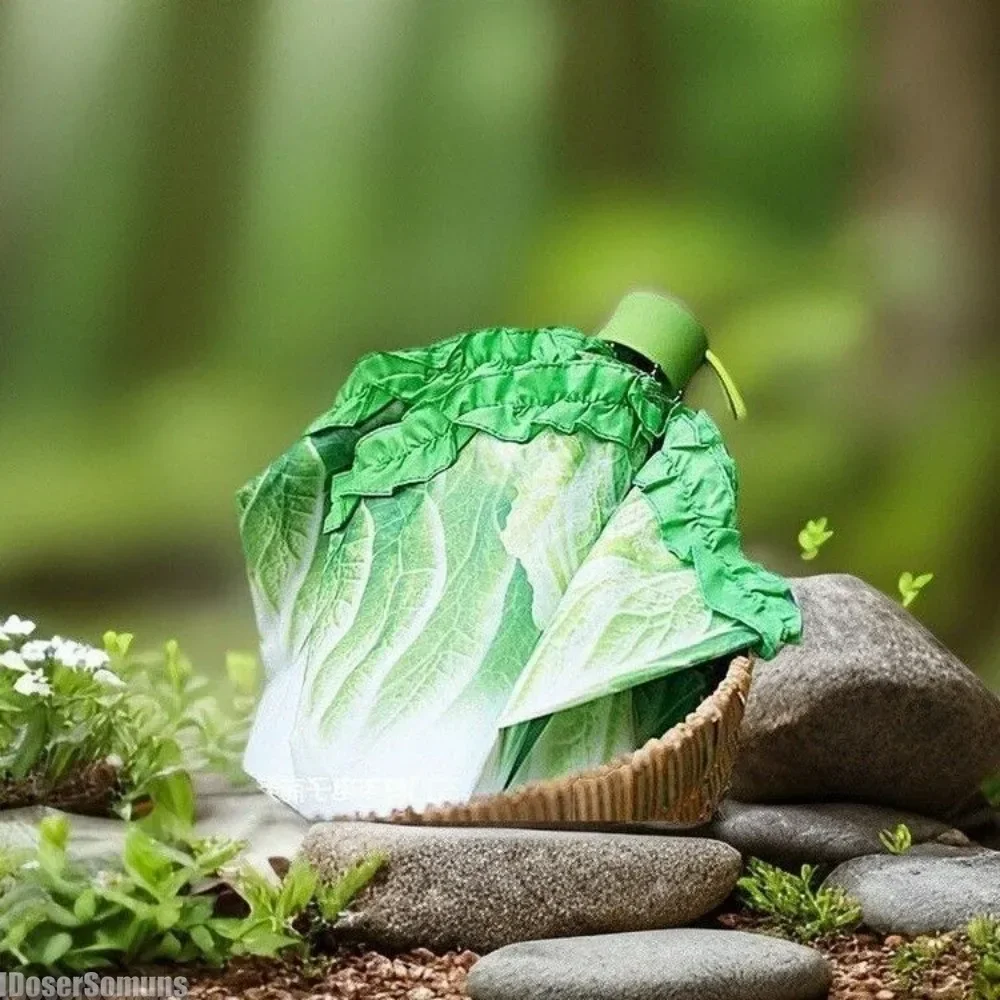 Creative Cabbage Umbrella UV Protection Beach Funny Vegetable Umbrella Parasol Gifts Lettuce Folding Rainy and Sunny Umbrellas