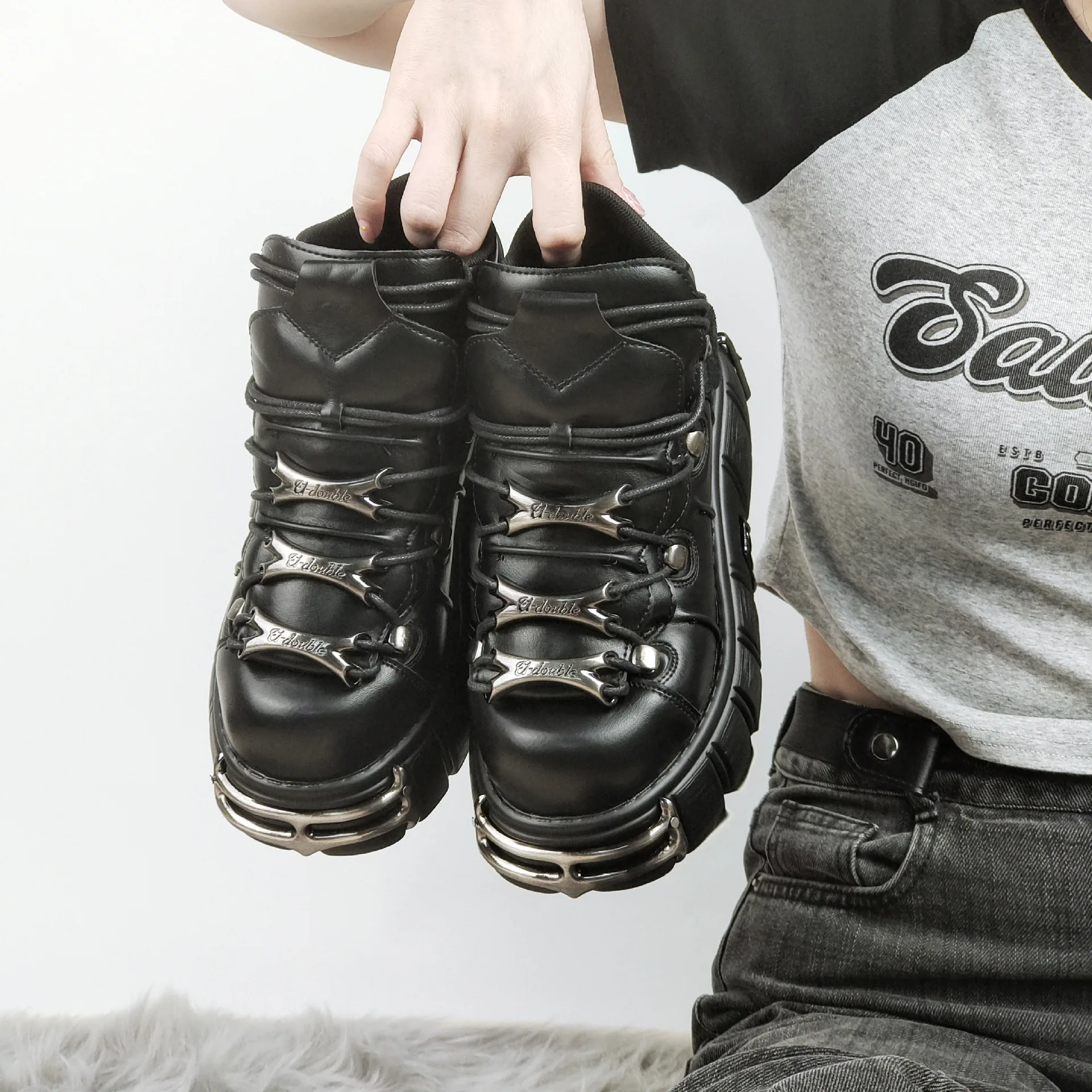 Punk Women Sneakers Rock 6cm Platform Shoes Woman Creepers
