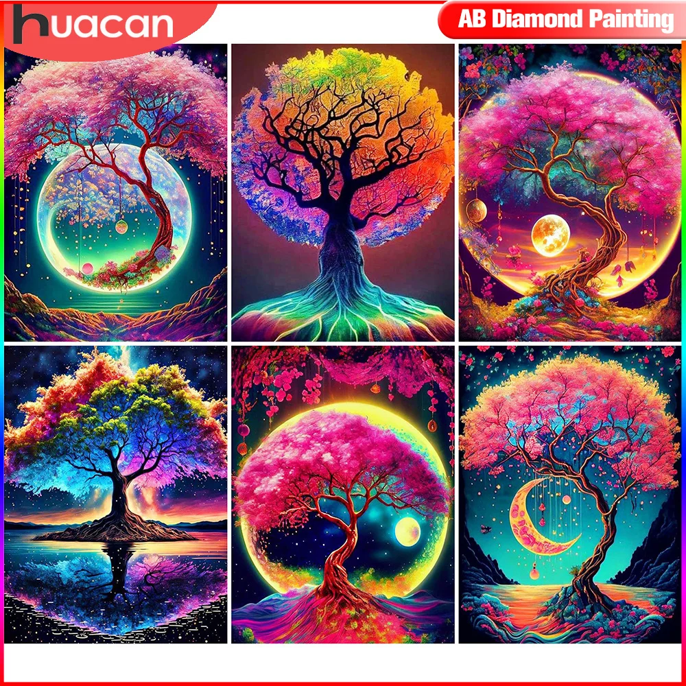 New 5D DIY Diamond Painting Book Landscape Tree Moon Waterfall Diamond  Mosaic Embroidery Rhinestones Picture Home Decoration