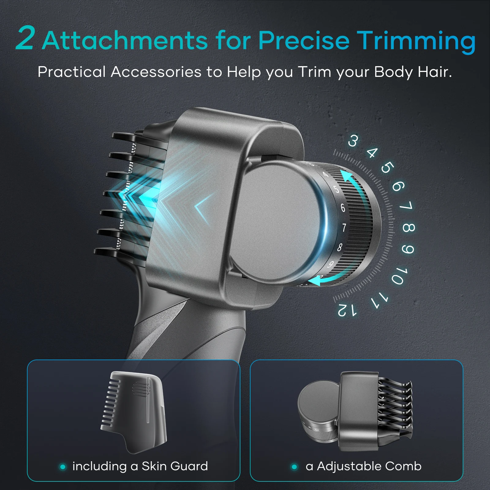 Kensen S6 Electric Body Hair Tirmmer for Men Groomer Clipper IPX5 Waterproof Groin Pubic Hair Trimmer with 2 Attachments Barber 3