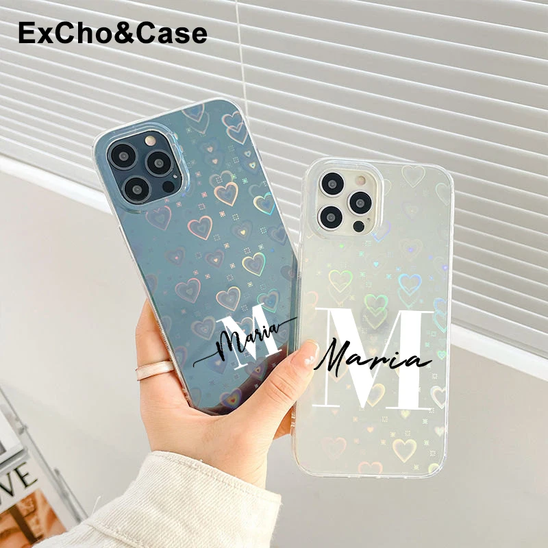 

Personalise Custom Initial Name Laser Love Case For iphone 13 Pro Max 12 11 Pro X XS XR 7 8 Plus SE Luxury Cover for iphone 13