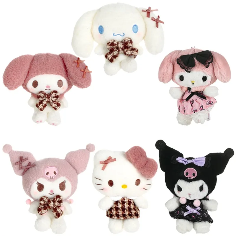

Мультяшный Sanrioed клетчатый лук My Melody Cinnamoroll Hellokittys плюшевая сумка с игрушкой кулон Kawaii Plushie кукла брелок подарок для девочки