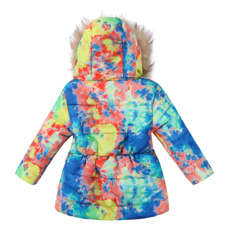 

for Down Jacket New Winter Girls Print Thick Keep Warm Hooded Sweater Plush Kids Outerwear Fashion Teenager Windbreaker Coat