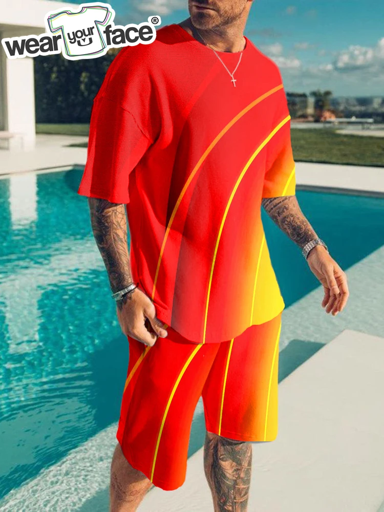 

Letters Colors Pattern T Shirts Shorts Tracksuits 3D All Over Printed Casual Beach Sports Running Sets Streetwear Men Clothing
