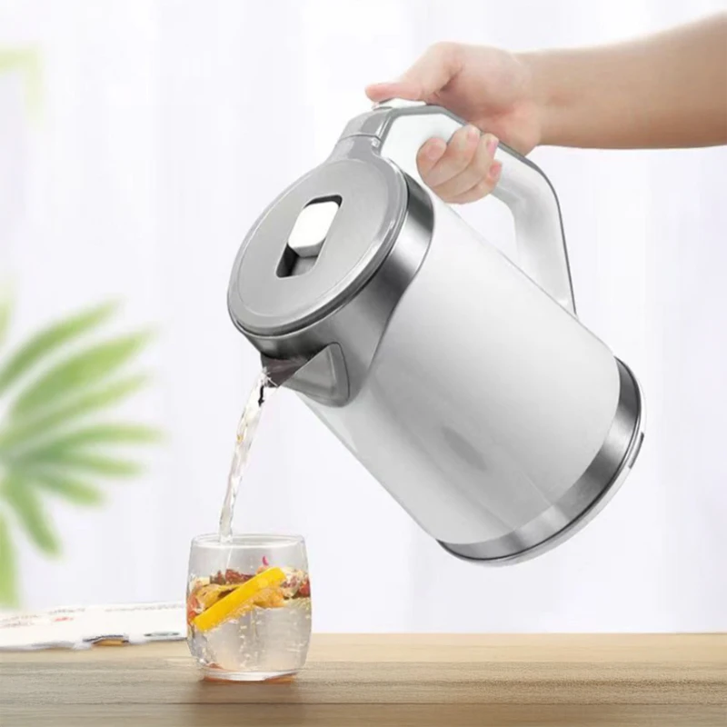 US/EU 110V/220V Stainless steel Electric Kettle Double-layer Anti scalding Keep Warm Pot Large Capacity Coffee Hot Water Boiler
