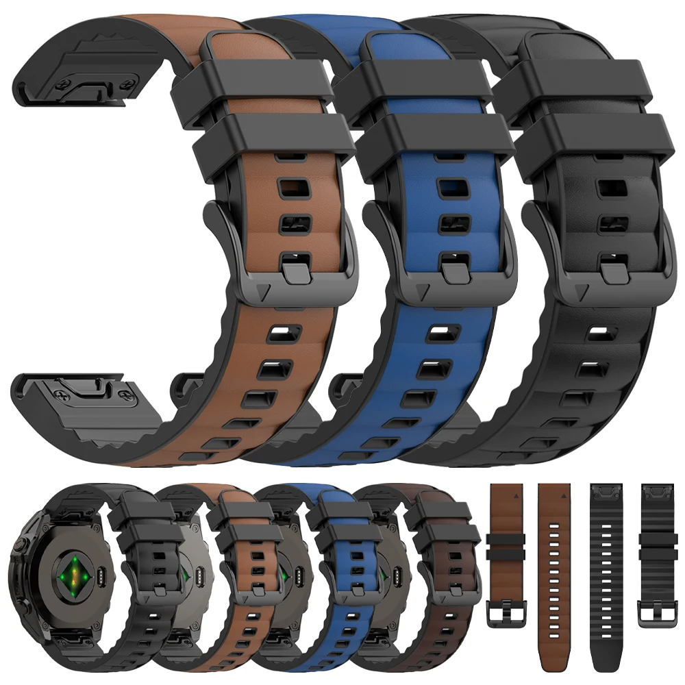 Quick Release Leather and Silicone Hybrid Watch Band (22mm/26mm)