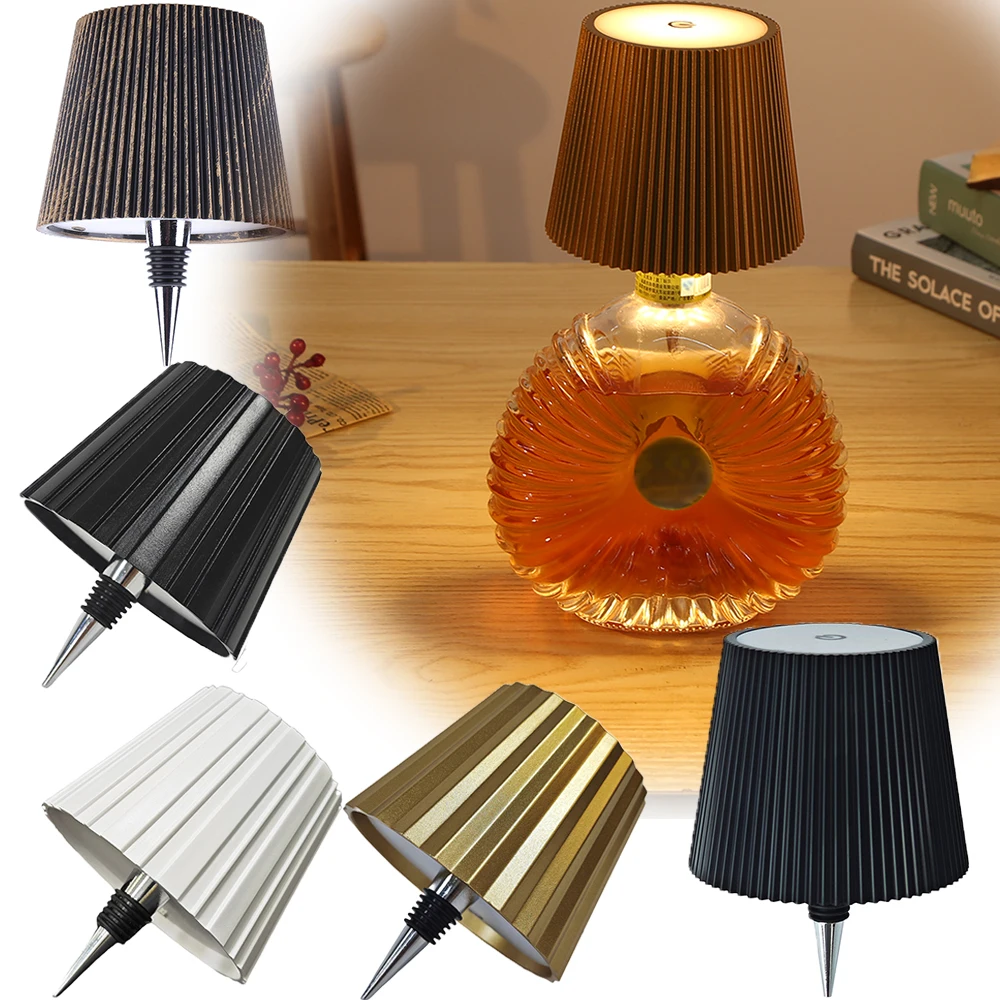 Wine Bottle LED Wireless Table Lamp 3 Colors Metal Dimmable USB Rechargeable Dining Table Lights Beverage Lamp Top touch 2